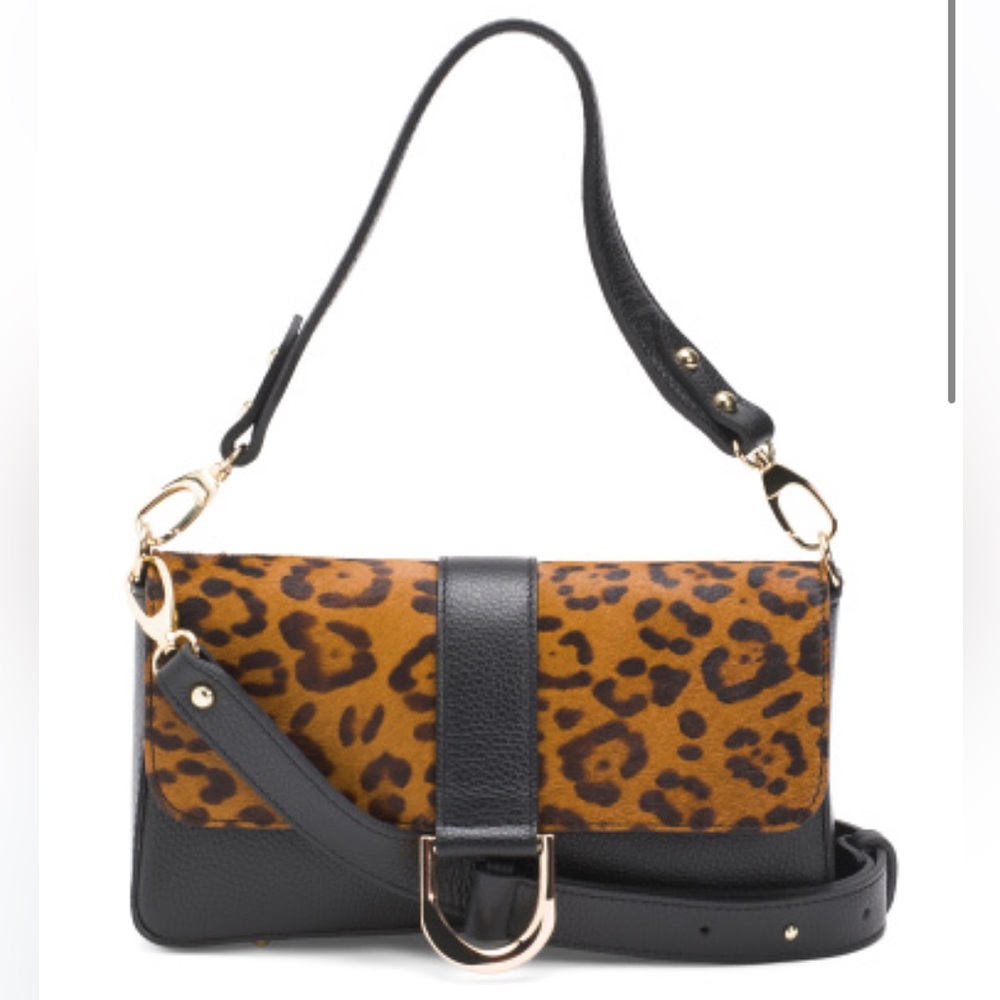 Leopard Print and Black Leather Women's Bag